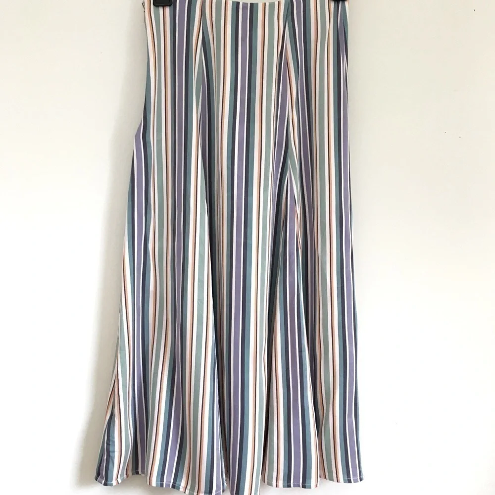Anthropologie Maeve Silky Freya striped Freya Button lagenlook Midi Skirt 0/W26